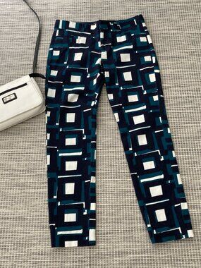 Banana Republic Teal Black White Geometric Pattern Straight Leg Ankle Pant 4